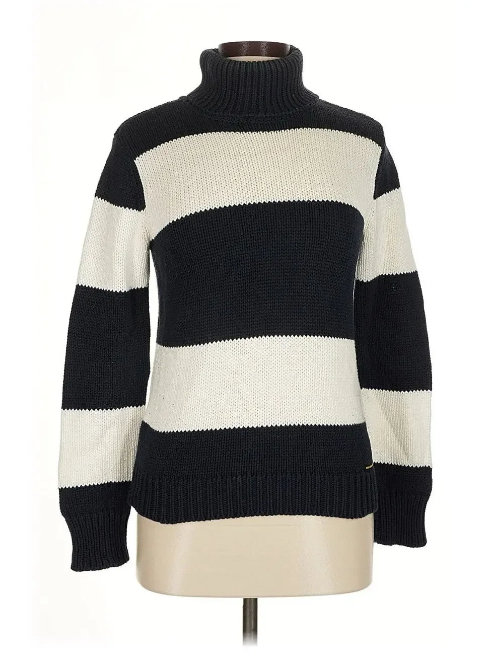 VTG Polo Ralph Lauren Jeans Co Blue White Striped Funnel Turtleneck Cotton M
